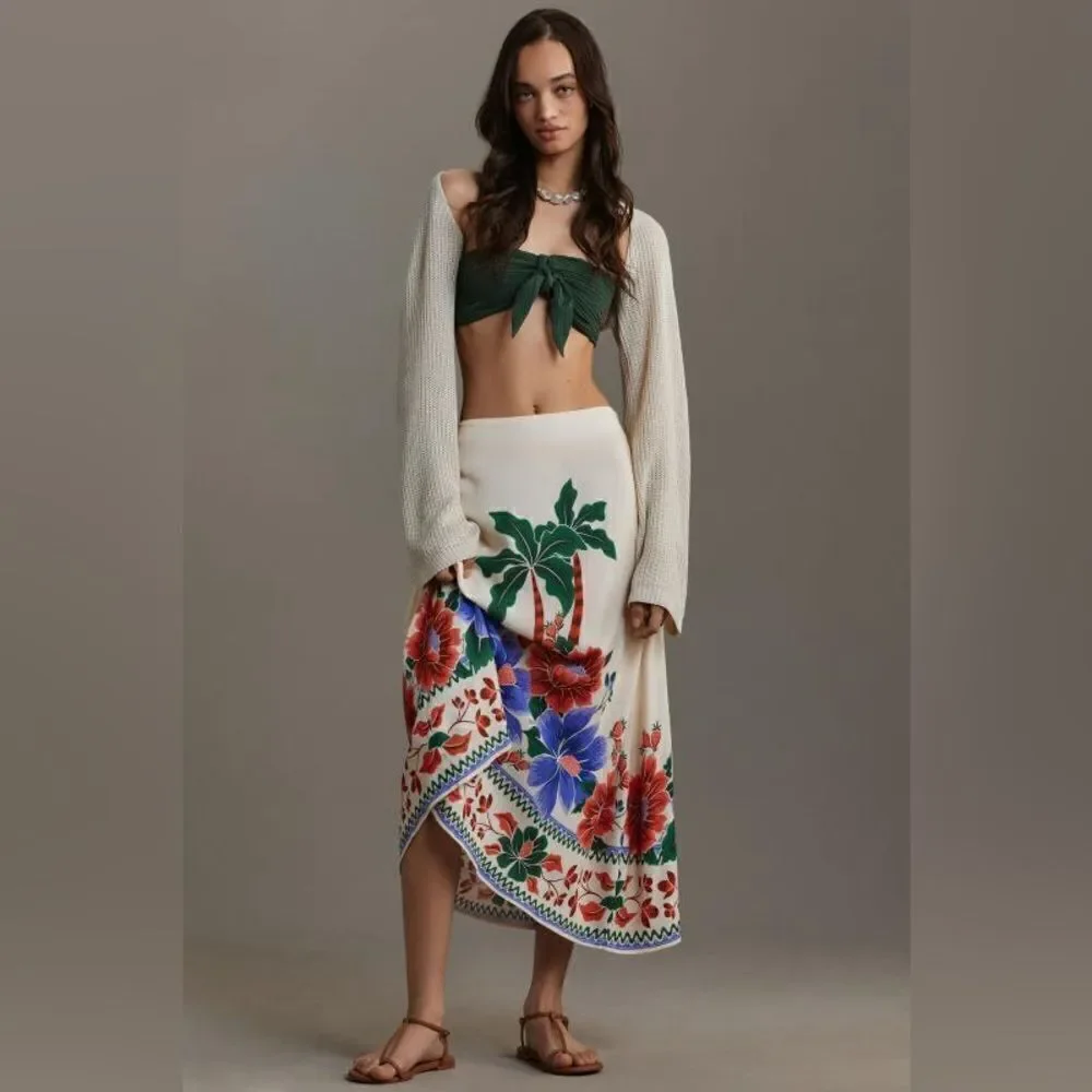 FARM Rio Satin Slip Floral Midi Skirt NWT